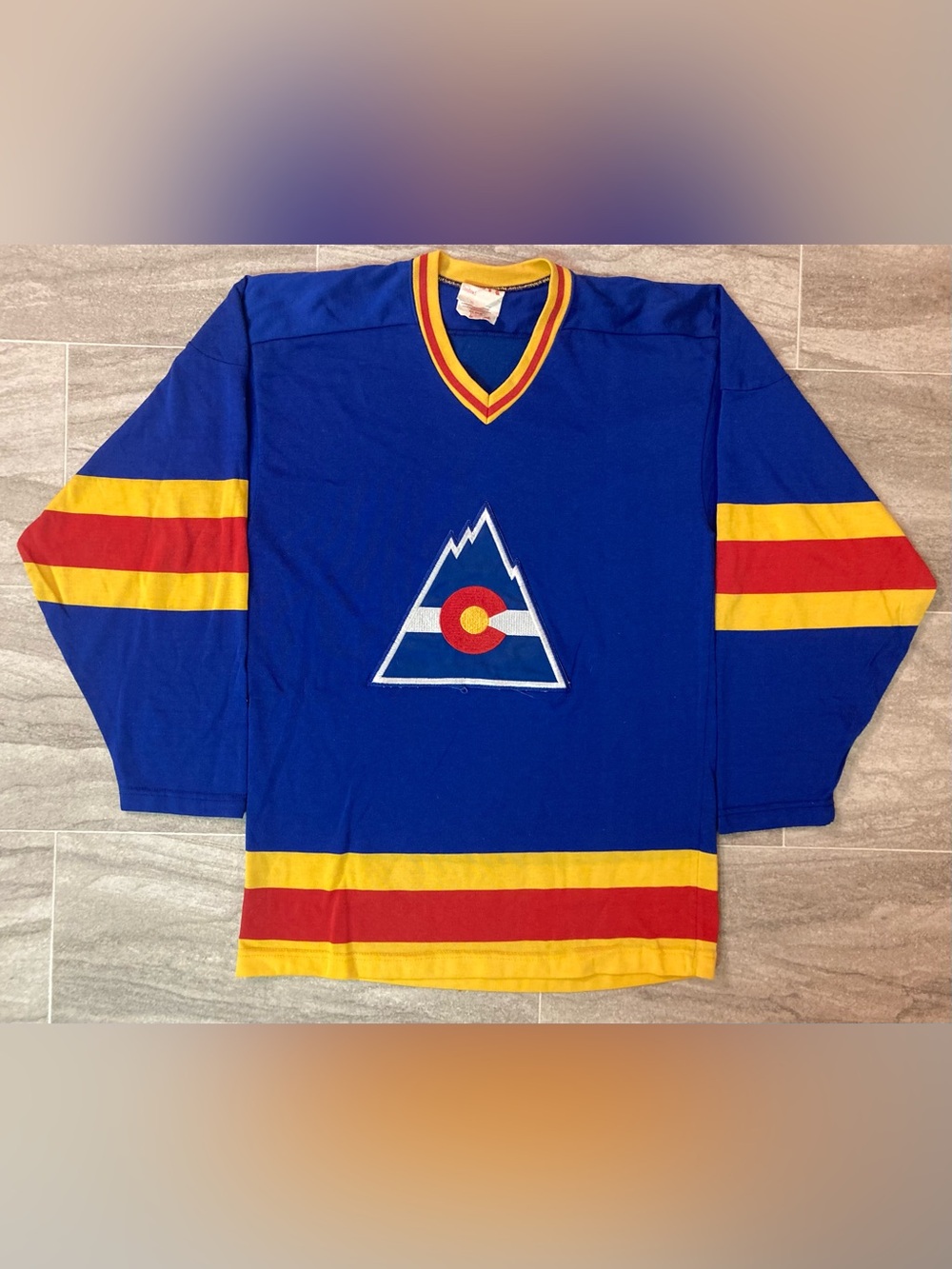 Vintage 1980s Colorado Rockies NHL Hockey Jersey Blue SANDOW SK Sz Small